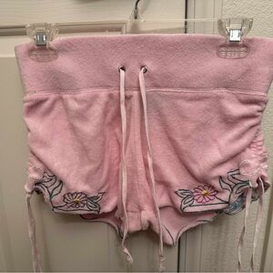 Juicy Couture Light Pink Drawstring Shorts with Floral Embroidery